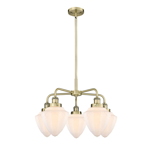 Innovations Bullet 25.5in 5-Light Chandelier | Industrial Antique Brass Steel and Matte White Frosted Glass | Kitchen Island & | Model 916-5CR-AB-G661-7