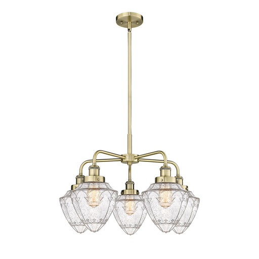 Innovations Bullet 25.5in 5-Light Chandelier | Industrial Antique Brass Steel and Seedy Glass | Kitchen Island & Dining Room | Model 916-5CR-AB-G664-7