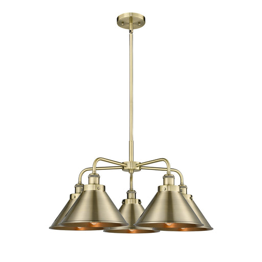 Innovations Ballston Urban 26.5in 5-Light Chandelier | Industrial Antique Brass Steel and Antique Brass Metal Shade | Kitchen | Model 916-5CR-AB-M10-AB