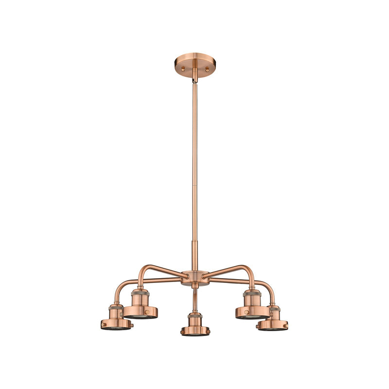 Innovations Ballston Urban 21in 5-Light Chandelier | Industrial Antique Copper Steel | Damp Rated Kitchen & Dining Room | Model 916-5CR-AC