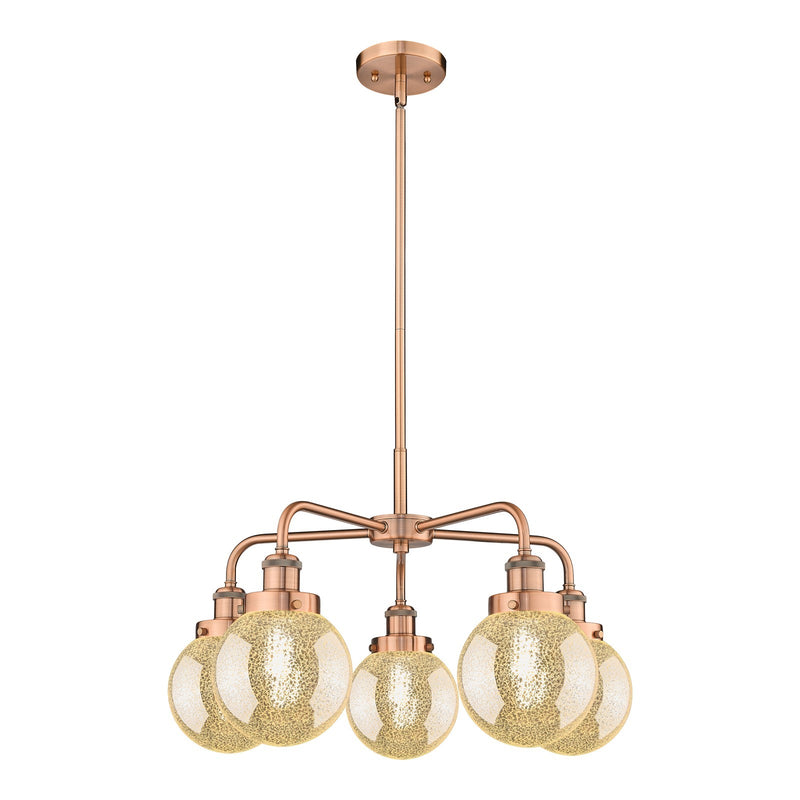 Innovations Beacon 24.5in 5-Light Chandelier | Industrial Antique Copper and Mercury Glass | Damp Rated Kitchen & Dining Room | Model 916-5CR-AC-G208-6