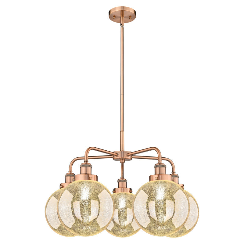Innovations Beacon 26.5in 5-Light Chandelier | Industrial Antique Copper and Mercury Glass | Damp Rated Kitchen & Dining Room | Model 916-5CR-AC-G208-8