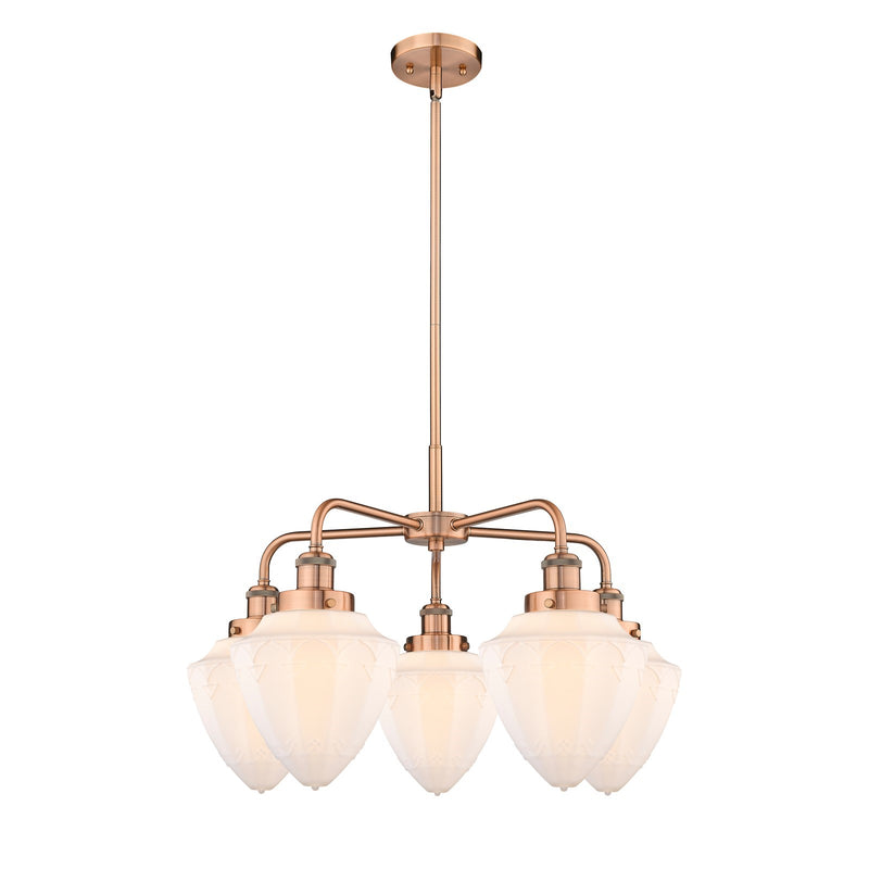 Innovations Bullet 25.5in 5-Light Chandelier | Industrial Antique Copper and Matte White Frosted Glass | Damp Rated Kitchen & | Model 916-5CR-AC-G661-7