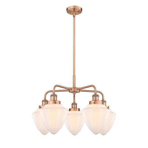 Innovations Bullet 25.5in 5-Light Chandelier | Industrial Antique Copper and Matte White Frosted Glass | Damp Rated Kitchen & | Model 916-5CR-AC-G661-7