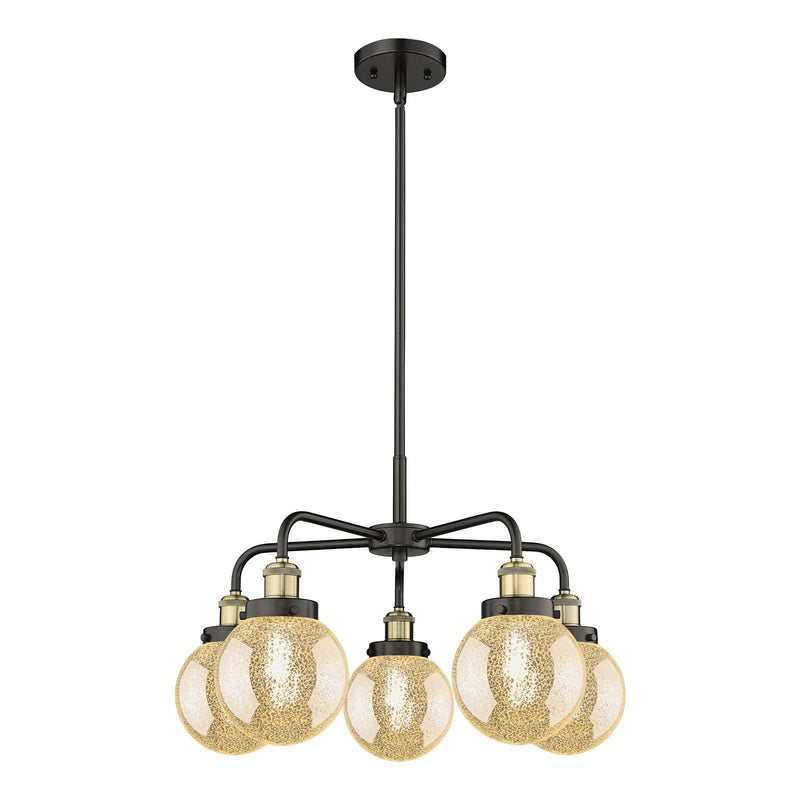 Innovations Beacon 24.5in 5-Light Chandelier | Industrial Black Antique Brass Steel and Mercury Glass | Dining Room & Kitchen | Model 916-5CR-BAB-G208-6