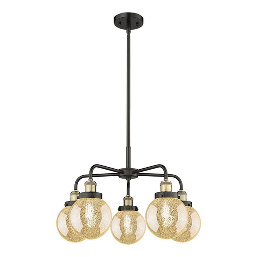 Innovations Beacon 24.5in 5-Light Chandelier | Industrial Black Antique Brass Steel and Mercury Glass | Dining Room & Kitchen | Model 916-5CR-BAB-G208-6