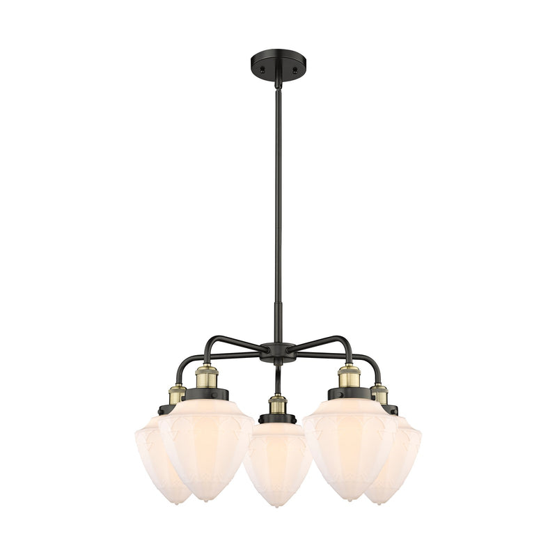 Innovations Bullet 25.5in 5-Light Chandelier | Industrial Black Antique Brass and Matte White Frosted Glass | Dining Room & | Model 916-5CR-BAB-G661-7