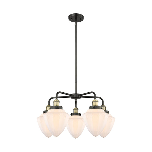Innovations Bullet 25.5in 5-Light Chandelier | Industrial Black Antique Brass and Matte White Frosted Glass | Dining Room & | Model 916-5CR-BAB-G661-7