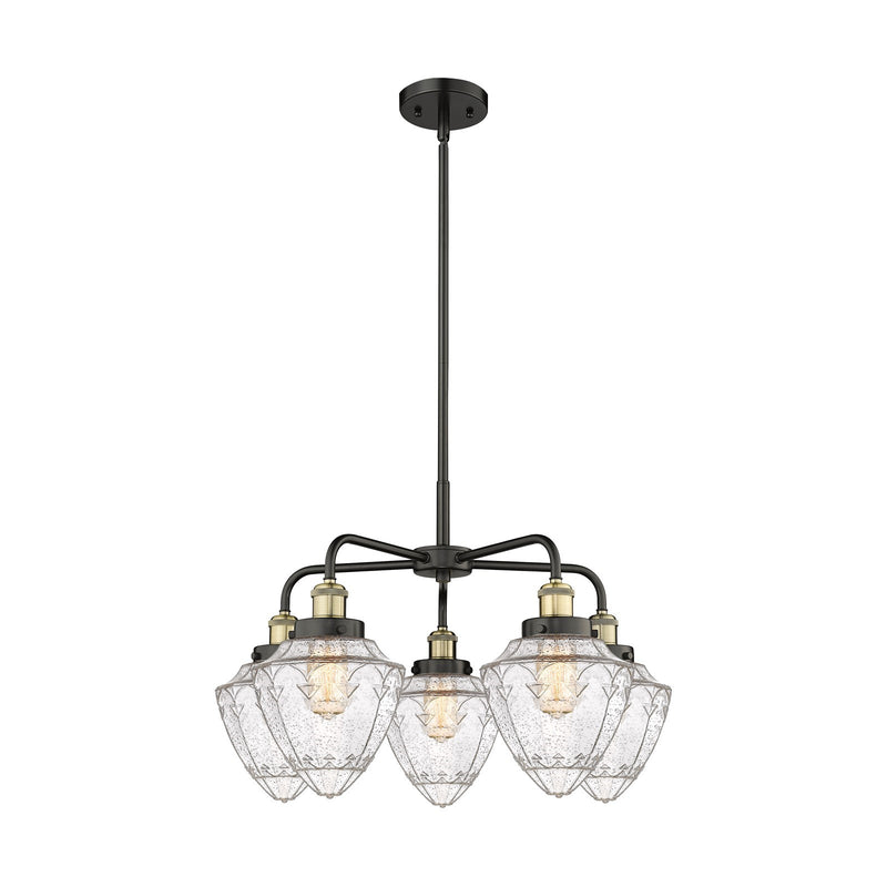 Innovations Bullet 25.5in 5-Light Chandelier | Industrial Black Antique Brass and Seedy Glass | Dining Room & Kitchen Island | Model 916-5CR-BAB-G664-7