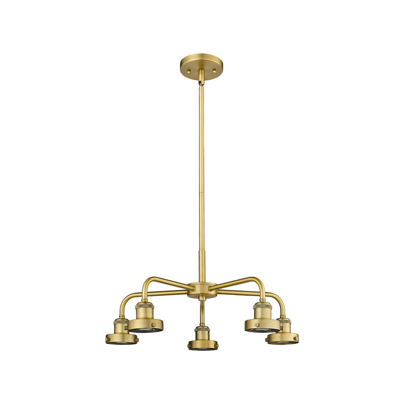 Innovations Ballston Urban 21in 5-Light Chandelier | Industrial Farmhouse Brushed Brass Steel and Cast Brass | Dining Room & Kitchen | Model 916-5CR-BB