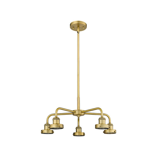 Innovations Ballston Urban 21in 5-Light Chandelier | Industrial Farmhouse Brushed Brass Steel and Cast Brass | Dining Room & Kitchen | Model 916-5CR-BB