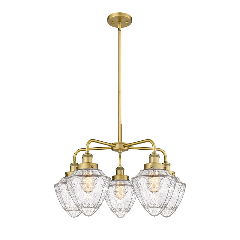 Innovations Bullet 5-Light 25.5in Chandelier | Art Nouveau Brushed Brass Steel and Seedy Glass | Dining Room & Living Room | Model 916-5CR-BB-G664-7