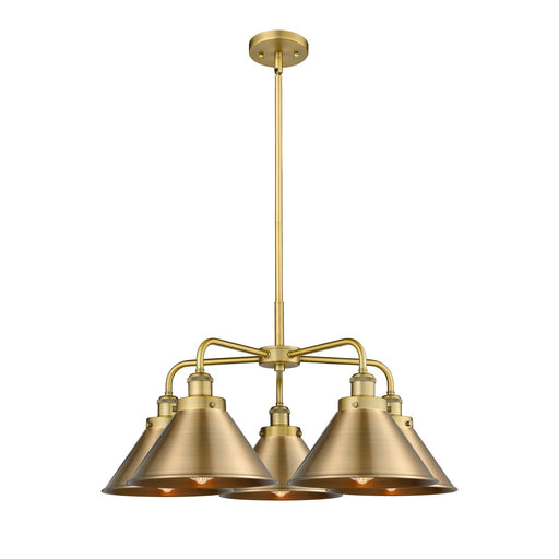 Innovations Ballston Urban 5-Light 26.5in Chandelier | Industrial Brushed Brass Steel and Metal Shades | Dining Room & Kitchen | Model 916-5CR-BB-M10-BB