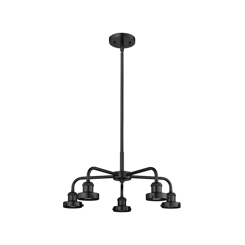 Innovations Ballston Urban 5-Light 21.38in Chandelier | Industrial Matte Black Steel and Cast Brass | Dining Room & Kitchen Island | Model 916-5CR-BK