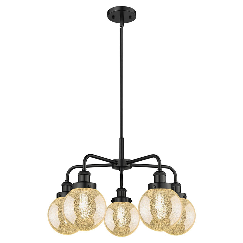 Innovations Lighting Franklin Restoration 24.5in 5-Light Chandelier | Industrial Matte Black and Mercury Glass | Dining Room & | Model 916-5CR-BK-G208-6