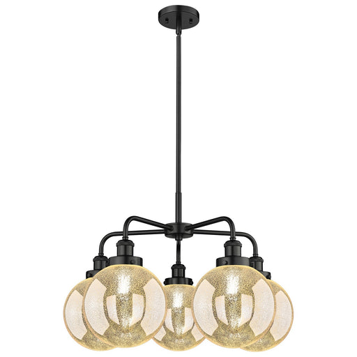 Innovations Beacon 27in 5-Light Chandelier | Industrial Matte Black Steel and Mercury Glass | Kitchen Island & Dining Room | Model 916-5CR-BK-G208-8