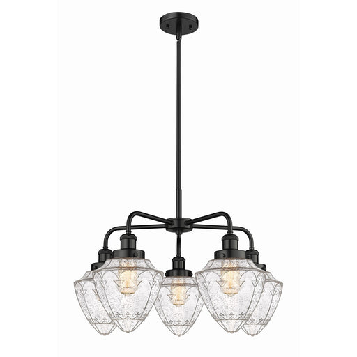 Innovations Bullet 25.5in 5-Light Chandelier | Industrial Matte Black Steel and Seedy Glass | Kitchen Island & Dining Room | Model 916-5CR-BK-G664-7