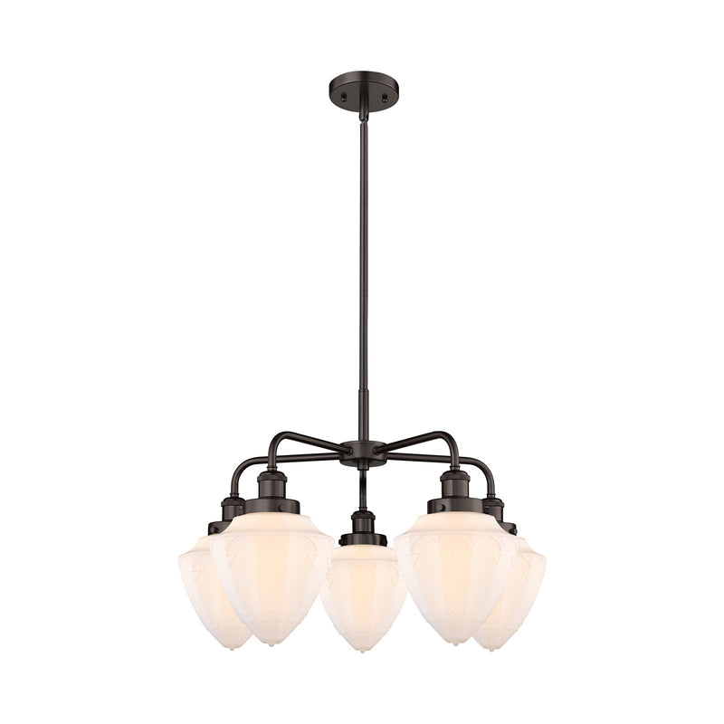 Innovations Bullet 25.5in 5-Light Chandelier | Industrial Oil Rubbed Bronze and Matte White Frosted Glass | Dining Room & | Model 916-5CR-OB-G661-7