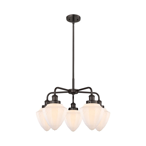 Innovations Bullet 25.5in 5-Light Chandelier | Industrial Oil Rubbed Bronze and Matte White Frosted Glass | Dining Room & | Model 916-5CR-OB-G661-7