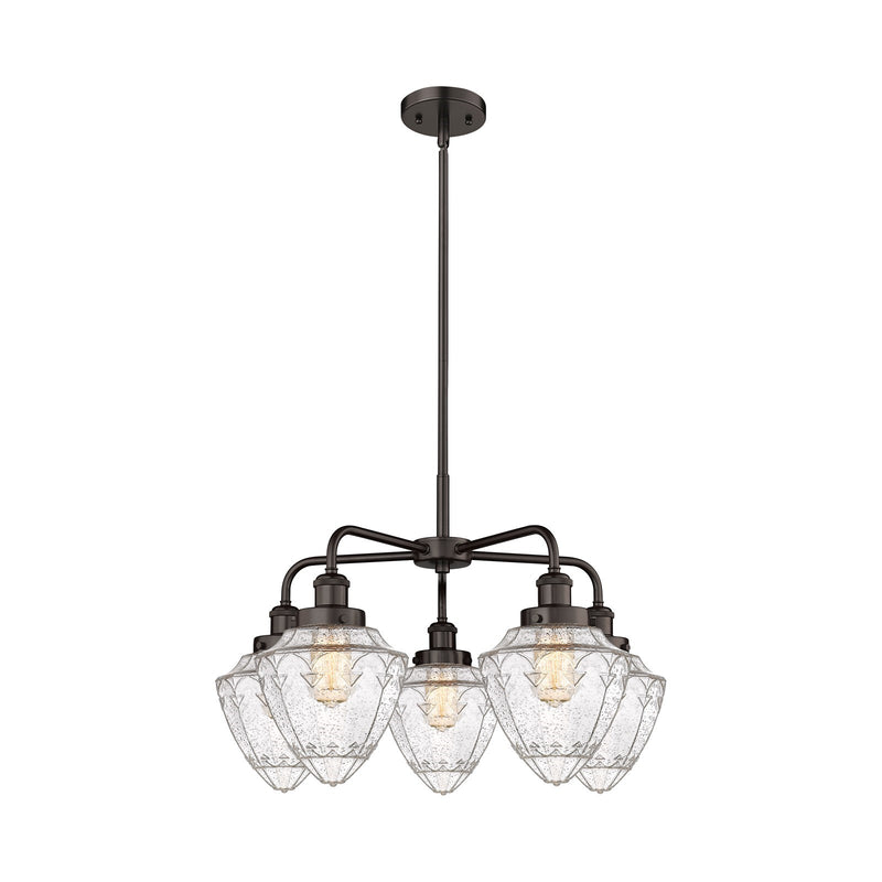 Innovations Bullet 25.5in 5-Light Chandelier | Industrial Oil Rubbed Bronze and Seedy Glass | Kitchen Island & Dining Room | Model 916-5CR-OB-G664-7