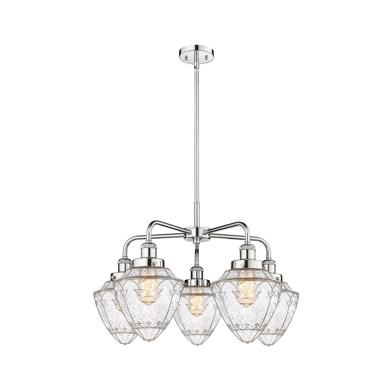 Innovations Bullet 25.5in 5-Light Chandelier | Polished Chrome Steel and Seedy Glass | Dining Room & Living Room | Model 916-5CR-PC-G664-7