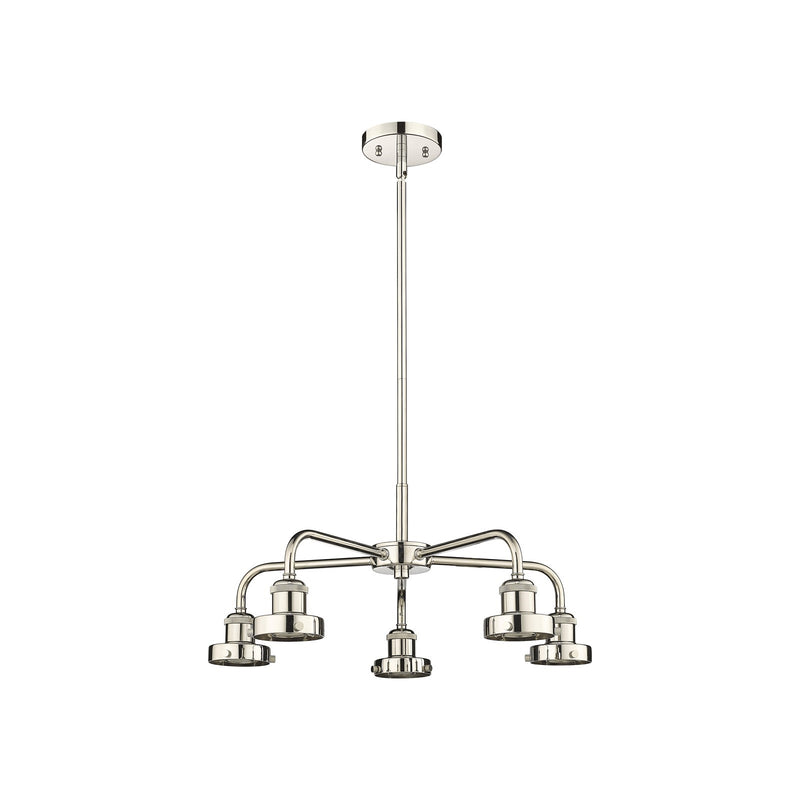Innovations Ballston Urban 21in 5-Light Chandelier | Industrial Farmhouse Polished Nickel Steel and Cast Brass | Dining Room & Kitchen | Model 916-5CR-PN
