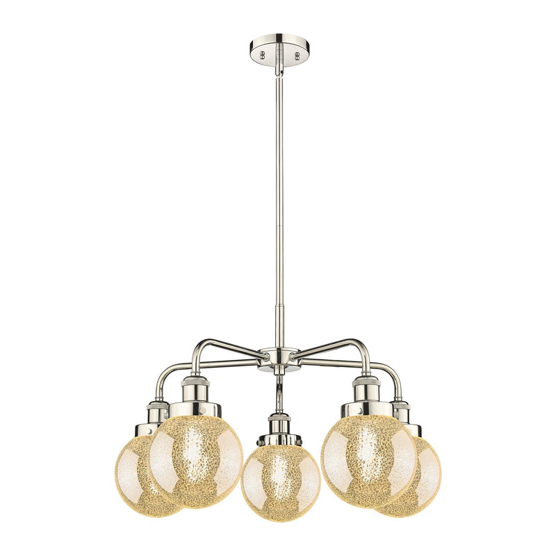 Innovations Beacon 24.5in 5-Light Chandelier | Industrial Transitional Polished Nickel and Mercury Glass | Dining Room & Kitchen | Model 916-5CR-PN-G208-6