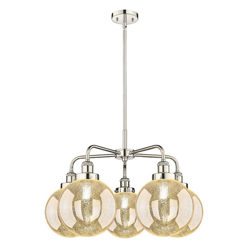 Innovations Beacon 26.5in 5-Light Chandelier | Industrial Transitional Polished Nickel and Mercury Glass | Dining Room & Kitchen | Model 916-5CR-PN-G208-8