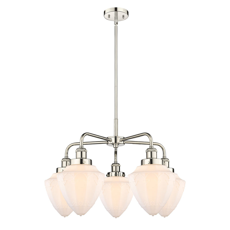Innovations Bullet 25.5in 5-Light Chandelier | Industrial Transitional Polished Nickel and Matte White Frosted Glass | Dining | Model 916-5CR-PN-G661-7