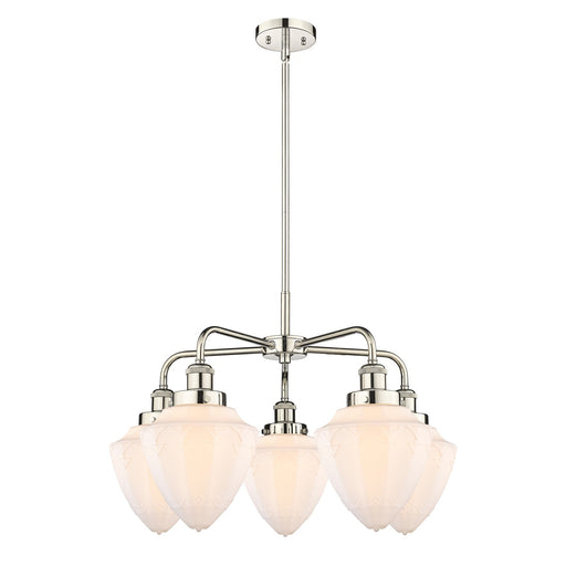 Innovations Bullet 25.5in 5-Light Chandelier | Industrial Transitional Polished Nickel and Matte White Frosted Glass | Dining | Model 916-5CR-PN-G661-7