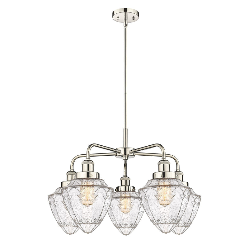 Innovations Bullet 25.5in 5-Light Chandelier | Industrial Polished Nickel Steel and Seedy Glass | Dining Room & Kitchen Island | Model 916-5CR-PN-G664-7