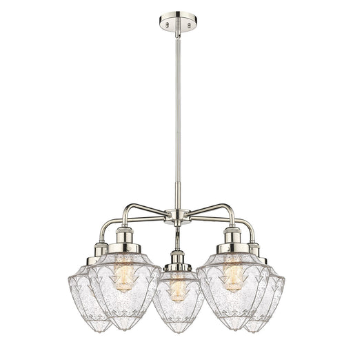 Innovations Bullet 25.5in 5-Light Chandelier | Industrial Polished Nickel Steel and Seedy Glass | Dining Room & Kitchen Island | Model 916-5CR-PN-G664-7