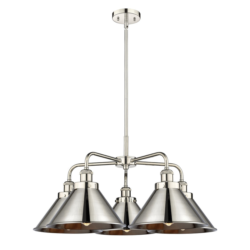 Innovations Ballston Urban 26.5in 5-Light Chandelier | Industrial Polished Nickel Steel and Polished Nickel Metal Shade | Dining | Model 916-5CR-PN-M10-PN