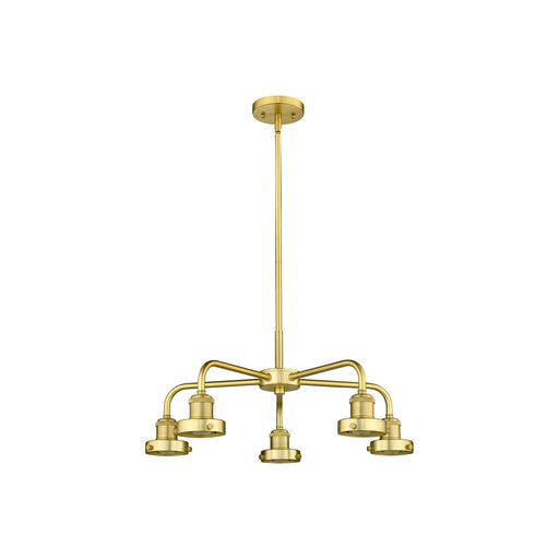 Innovations Ballston Urban 21.38in 5-Light Chandelier | Industrial Satin Gold Steel and Cast Brass | Dining Room & Kitchen Island | Model 916-5CR-SG