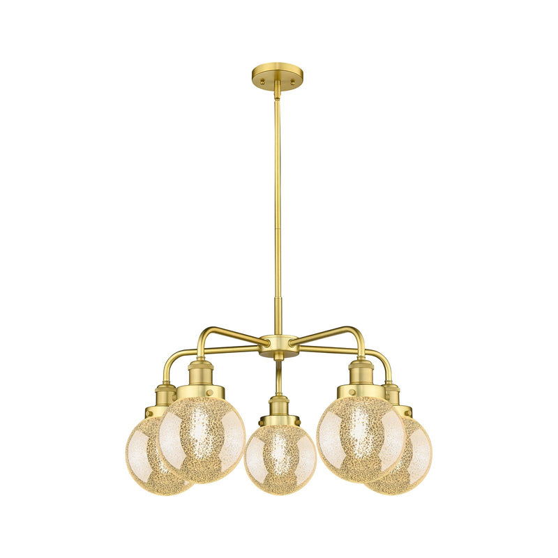 Innovations Beacon 24.5in 5-Light Chandelier | Industrial Satin Gold Steel and Mercury Glass | Dining Room & Kitchen Island | Model 916-5CR-SG-G208-6