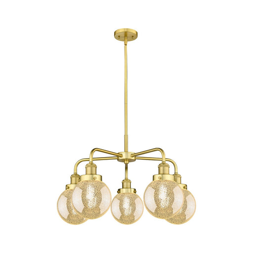 Innovations Beacon 24.5in 5-Light Chandelier | Industrial Satin Gold Steel and Mercury Glass | Dining Room & Kitchen Island | Model 916-5CR-SG-G208-6