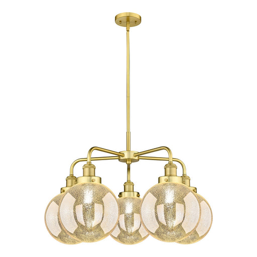 Innovations Beacon 27in 5-Light Chandelier | Industrial Satin Gold Steel and Mercury Glass | Dining Room & Living Room | Model 916-5CR-SG-G208-8