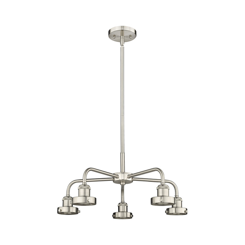 Innovations Ballston Urban 21.375in 5-Light Chandelier | Industrial Satin Nickel Steel | Kitchen Island & Dining Room | Model 916-5CR-SN
