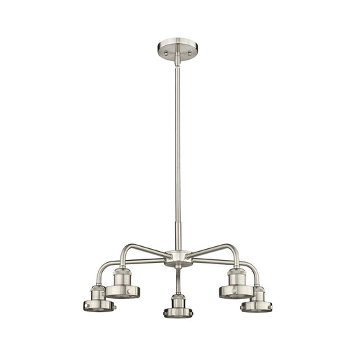 Innovations Ballston Urban 21.375in 5-Light Chandelier | Industrial Satin Nickel Steel | Kitchen Island & Dining Room | Model 916-5CR-SN