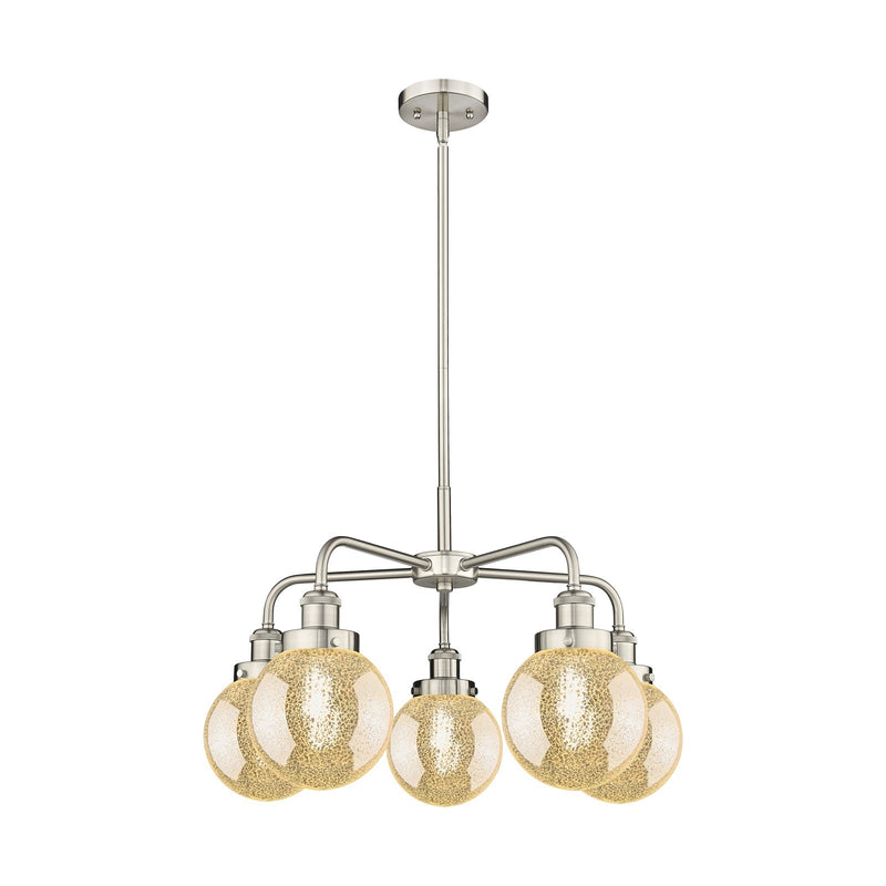 Innovations Beacon 25in 5-Light Chandelier | Industrial Satin Nickel Steel and Mercury Glass | Kitchen Island & Dining Room | Model 916-5CR-SN-G208-6