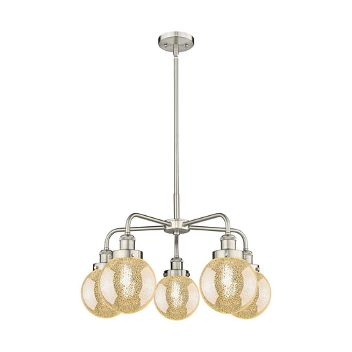 Innovations Beacon 25in 5-Light Chandelier | Industrial Satin Nickel Steel and Mercury Glass | Kitchen Island & Dining Room | Model 916-5CR-SN-G208-6