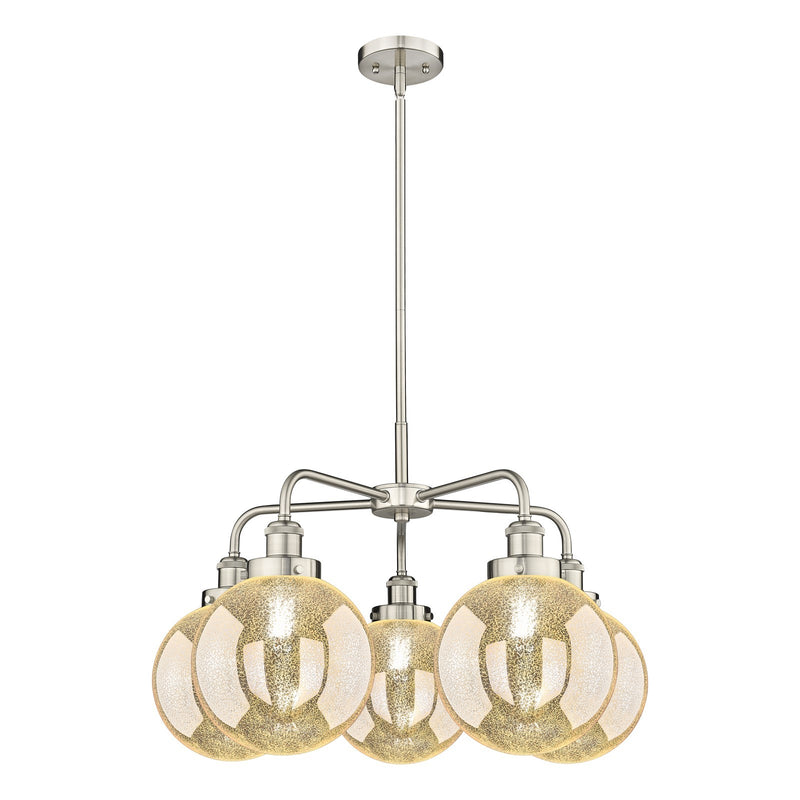 Innovations Beacon 27in 5-Light Chandelier | Industrial Satin Nickel Steel and Mercury Glass | Kitchen Island & Dining Room | Model 916-5CR-SN-G208-8