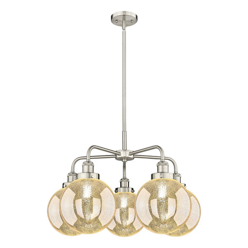 Innovations Beacon 27in 5-Light Chandelier | Industrial Satin Nickel Steel and Mercury Glass | Kitchen Island & Dining Room | Model 916-5CR-SN-G208-8