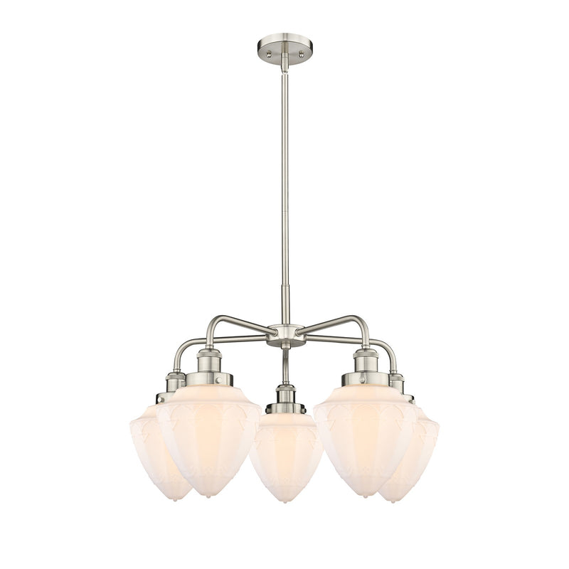 Innovations Bullet 26in 5-Light Chandelier | Industrial Satin Nickel Steel and Matte White Frosted Glass | Kitchen Island & | Model 916-5CR-SN-G661-7