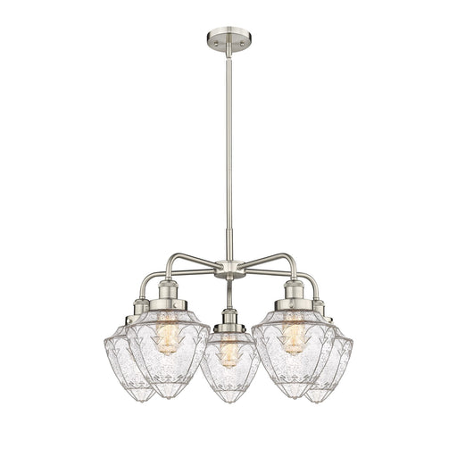 Innovations Bullet 26in 5-Light Chandelier | Industrial Satin Nickel Steel and Seedy Glass | Kitchen Island & Dining Room | Model 916-5CR-SN-G664-7