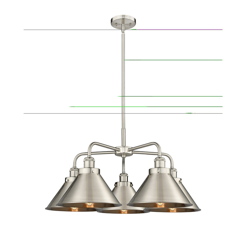 Innovations Ballston Urban 27in 5-Light Chandelier | Industrial Satin Nickel Steel and Brushed Satin Nickel Metal Shade | Dining | Model 916-5CR-SN-M10-SN