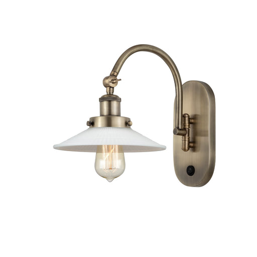 Innovations Halophane 9in 1-Light Swing Arm Lamp | Industrial Antique Brass Steel and Matte White Frosted Glass Shade | Bedroom & | Model 918-1W-AB-G1