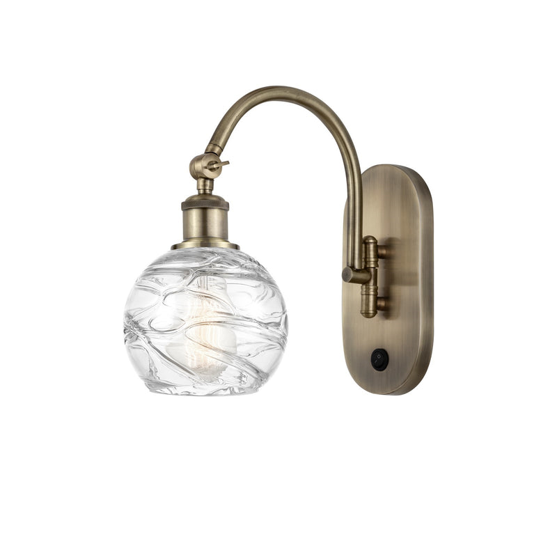 Innovations Athens Deco Swirl 6in 1-Light Wall Sconce | Industrial Antique Brass and Clear Deco Swirl Glass | Bedroom & | Model 918-1W-AB-G1213-6CL