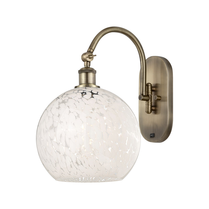 Innovations White Mouchette 10in 1-Light Wall Sconce | Industrial Antique Brass and White Mouchette Glass | Hallway & | Model 918-1W-AB-G1216-10WM