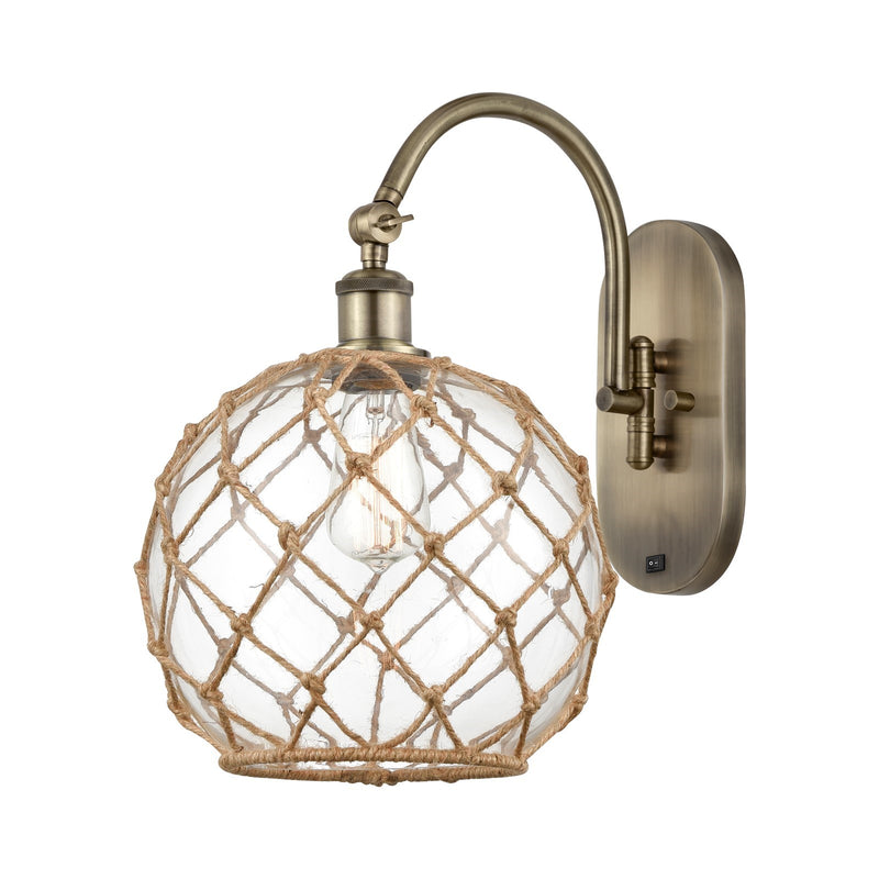 Innovations Farmhouse Rope 10in 1-Light Wall Sconce | Industrial Antique Brass and Clear Glass with Brown Rope | Hallway & | Model 918-1W-AB-G122-10RB